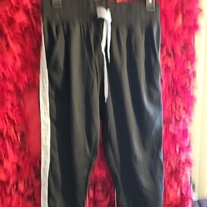 Roma Concept Girls Black Jogger Pants with Love White Stripe Size XL